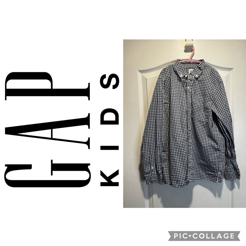 186 - Gap kids blue buffalo plaid dress shirt